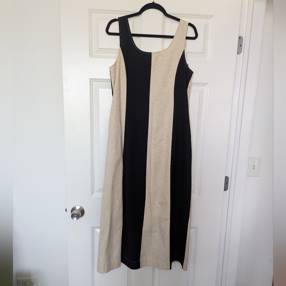 Elegant Black and Cream Linen Women's Dress